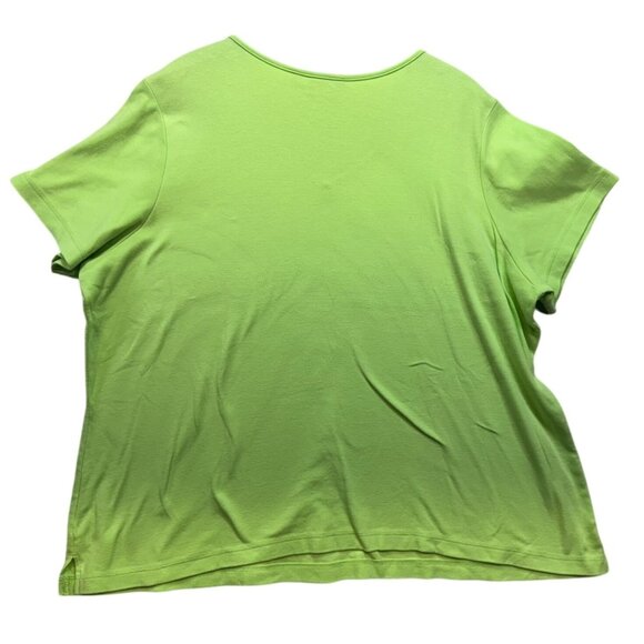 Quacker Factory Womens Beaded V-Neck Tee Top 2X Green Short Sleeve Cotton - Picture 9 of 11